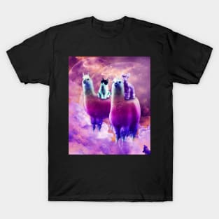 Kitty Cat Riding On Rainbow Llama In Space T-Shirt